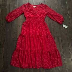 Taylor Red Flowy V-Neck Long Sleeve Maxi Dress 8 NWT